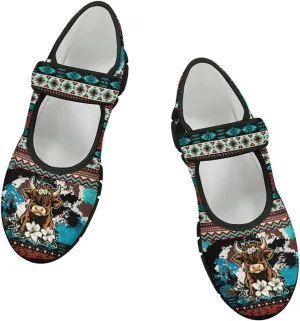 Womens Mary Jane Shoes Aztec Tribal Sneaker Anti-Slip Lightweight Shoes with Magic Sticker for Travel