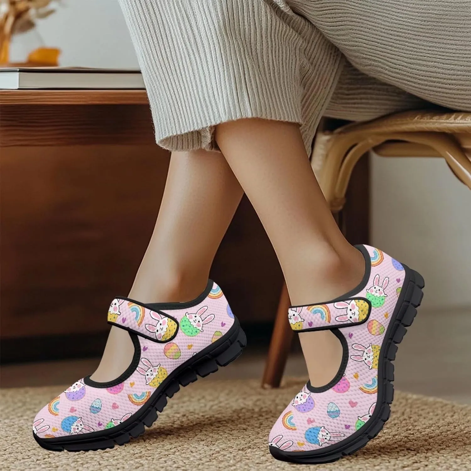 Women's Mary Jane Shoes Breathable Casual Walking Sneakers Closed Toe Fashion Lightweight Office Work Flats