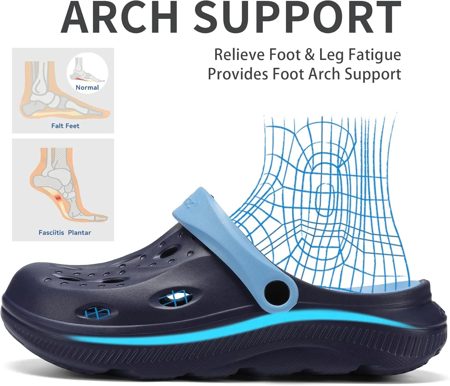 Womens Mens Arch Support Clogs Slip-on Garden Shoes Cushion Plantar Fasciitis Sandals Non-Slip Beach Slippers with Removable Insoles Outdoor Indoor