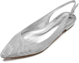 Women's Pointed Lace Slingback Low Heel Bridal Pumps Closed Toe Flats Evening Prom Party Dress Shoes