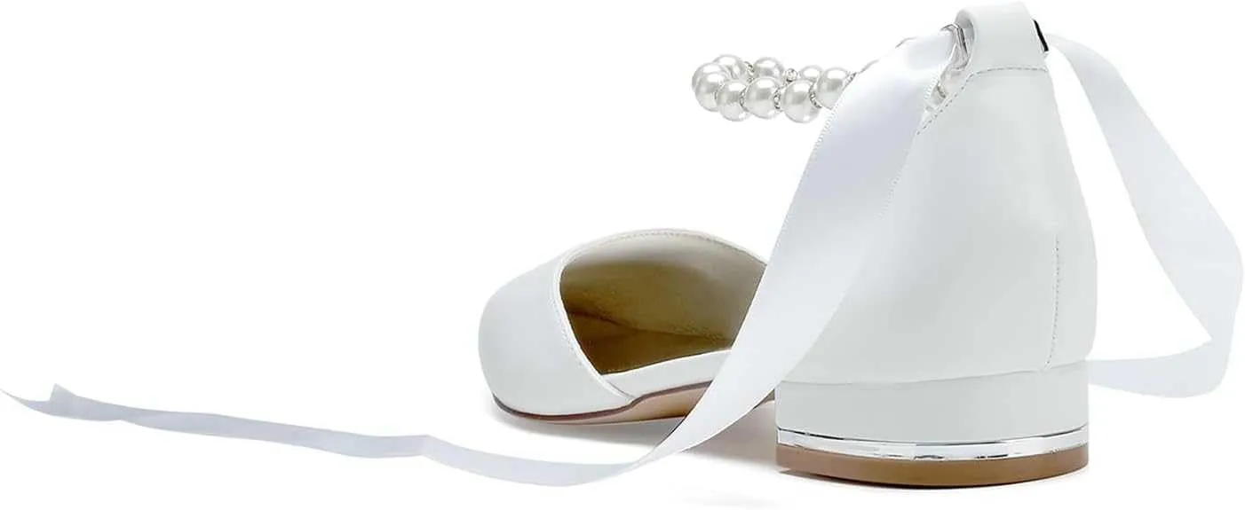 Women's Pointed Toe Satin Wedding Shoes for Bride Flats Bridal Shoes Evening Party Dress Shoes