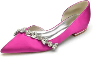 Women's Satin Wedding Flats Crystal Pointed Toe Pumps Shoes for Bride Prom Evening Party Dress Flats Sandals