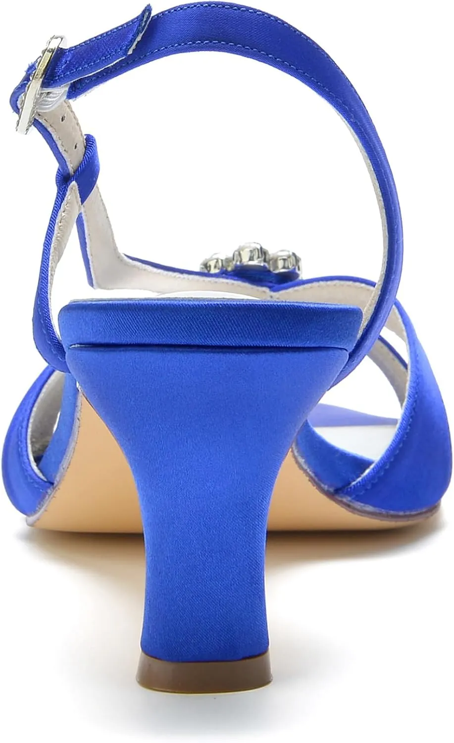 Women's Slingback Satin Wedding Pumps Peep Toe Heeled Sandals with Rhinestone Buckle Mid Heel Bride Evening Party Shoes