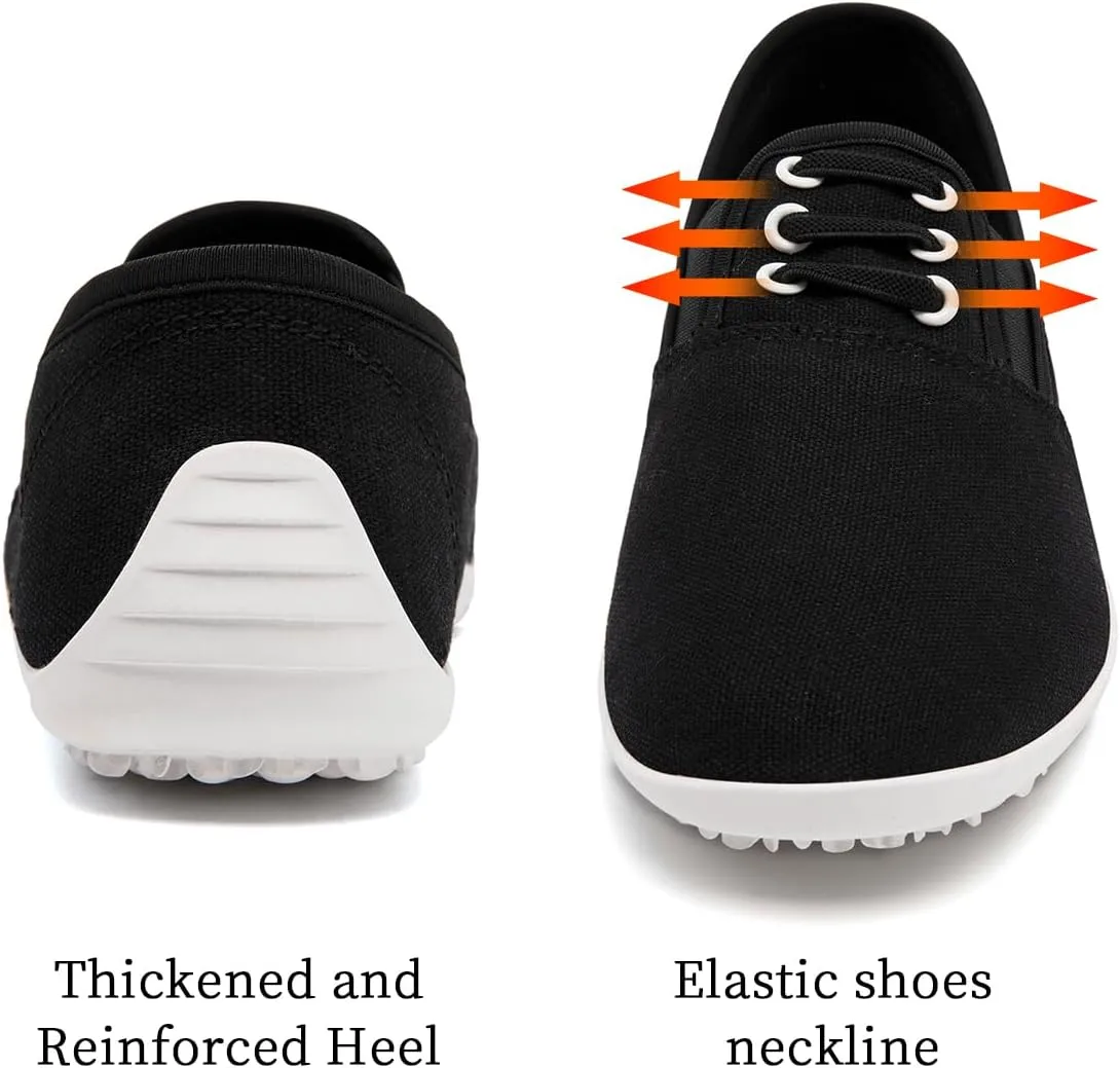 Women's Slip On Canvas Sneakers Low Top Casual Walking Shoes Classic Comfort Flat Barefoot Minimalist Shoes Zero Drop Wide Width Fashion Sneaker