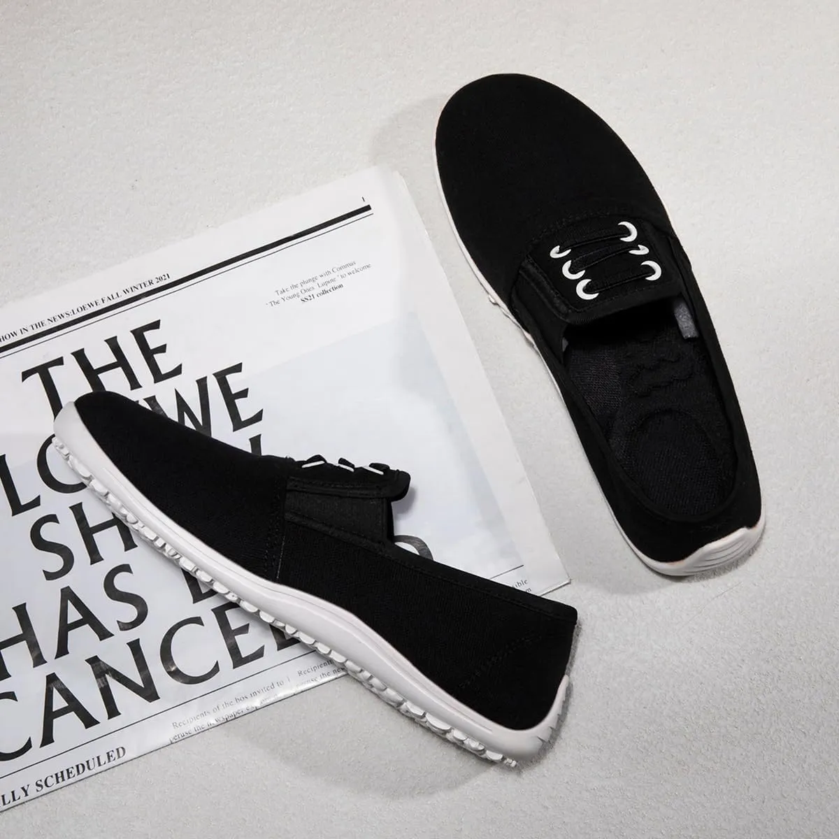 Women's Slip On Canvas Sneakers Low Top Casual Walking Shoes Classic Comfort Flat Barefoot Minimalist Shoes Zero Drop Wide Width Fashion Sneaker