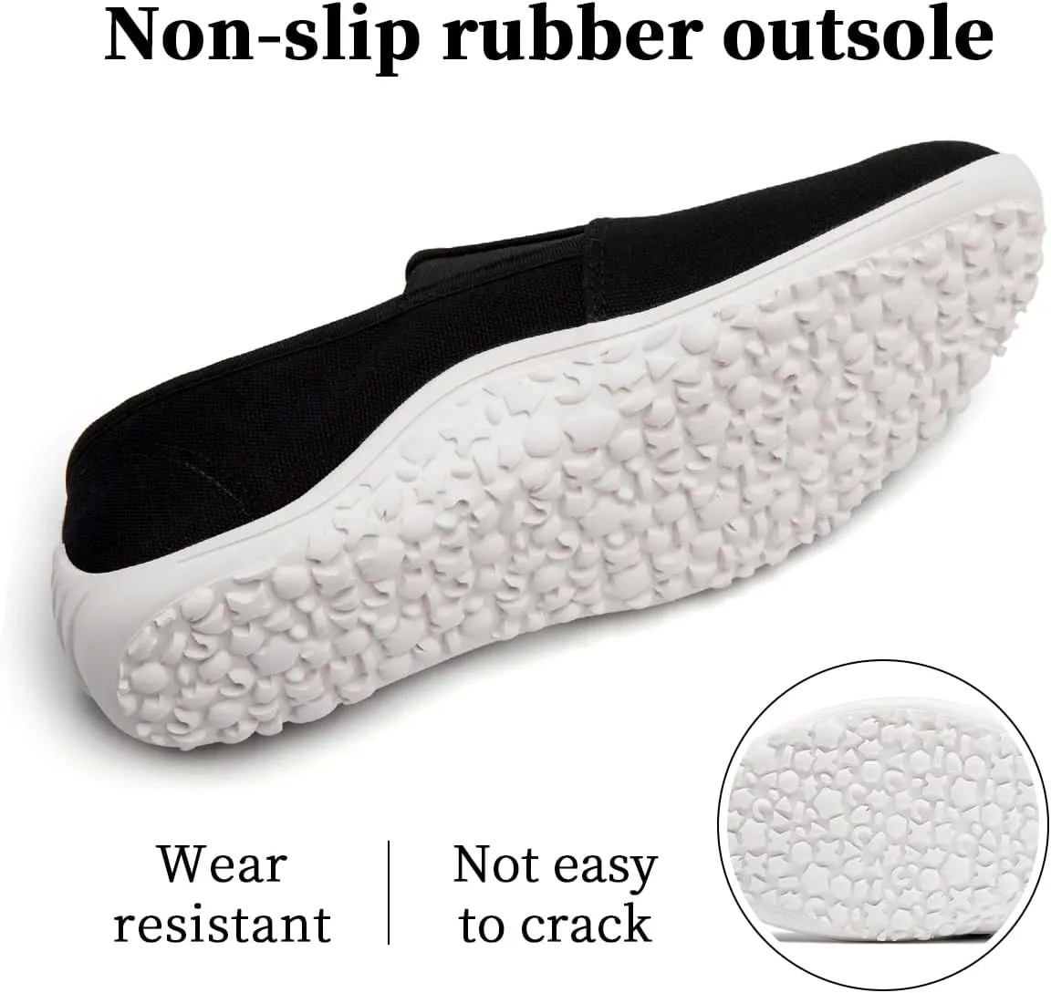 Women's Slip On Canvas Sneakers Low Top Casual Walking Shoes Classic Comfort Flat Barefoot Minimalist Shoes Zero Drop Wide Width Fashion Sneaker