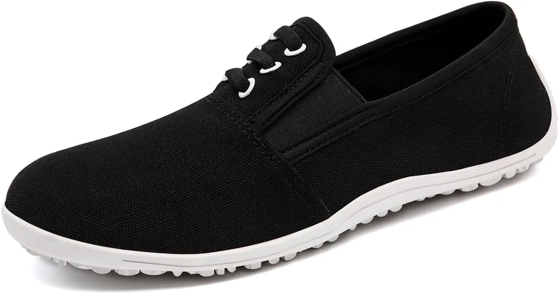 Women's Slip On Canvas Sneakers Low Top Casual Walking Shoes Classic Comfort Flat Barefoot Minimalist Shoes Zero Drop Wide Width Fashion Sneaker