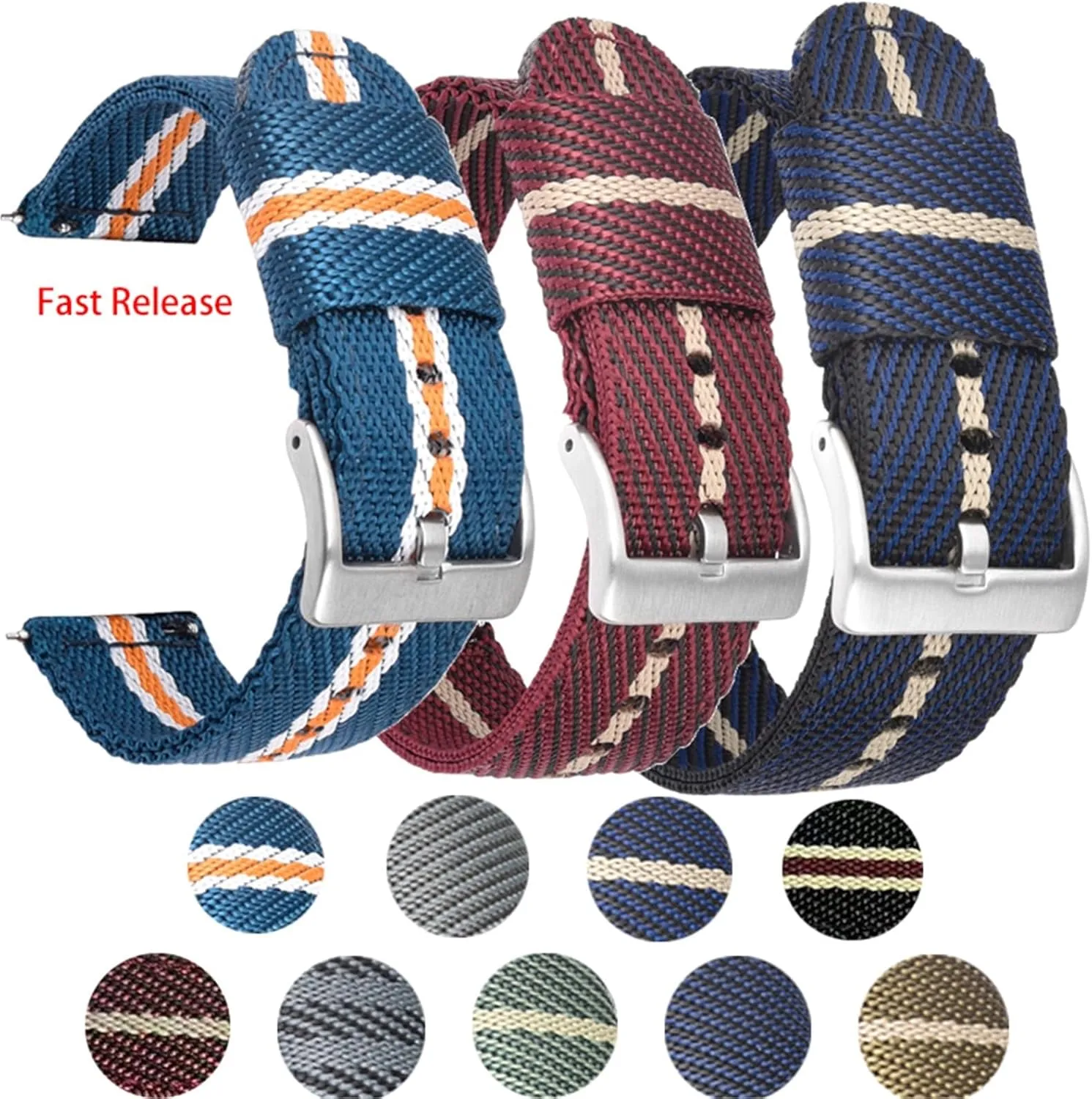 Woven Canvas Watch Band 18mm 20mm 22mm Quick Release Replacement Bracelet Men Women Universal Strap