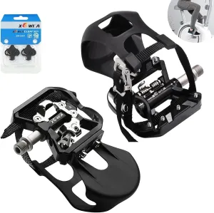 XEWEA Spin Bike Pedals with Toe Clip Straps Compatible with Shimano SPD, 9/16'' Spindle Resin Alloy Adjustable Bicycle Pedals for Outdoor, Indoor,Peloton Mountain Bicycle, Fit Bicycle, Exercise