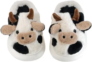XIXITIAO Girls Boys Cow Slippers for Toddler Kids, Cute Fuzzy Cartoon Whale Rabbit Dinosaur Animal Slippers, Fluffy House Bedroom Shoes for Indoor