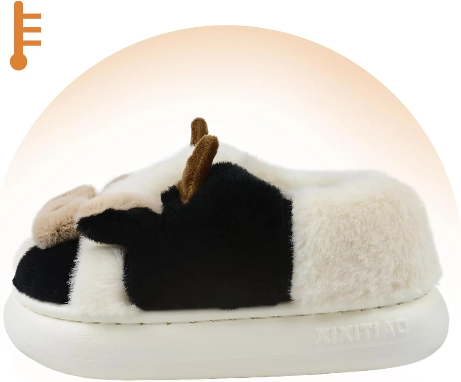 XIXITIAO Girls Boys Cow Slippers for Toddler Kids, Cute Fuzzy Cartoon Whale Rabbit Dinosaur Animal Slippers, Fluffy House Bedroom Shoes for Indoor