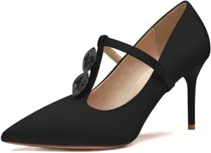 YDN Women Crystal Decoration Slip On Pumps Fashion Pointed Toe T-Strap Stiletto High Heels Dress Party Wedding Shoes Size 4-15 US
