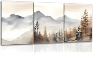 YFvrPt Neutral Mountain Wall Art Set of 3, Forest Landscape Canvas Artwork Modern Pictures Abstract Watercolor Painting Prints for Wall Decor Aesthetic, for Living Room Bedroom Framed 16x24 inch