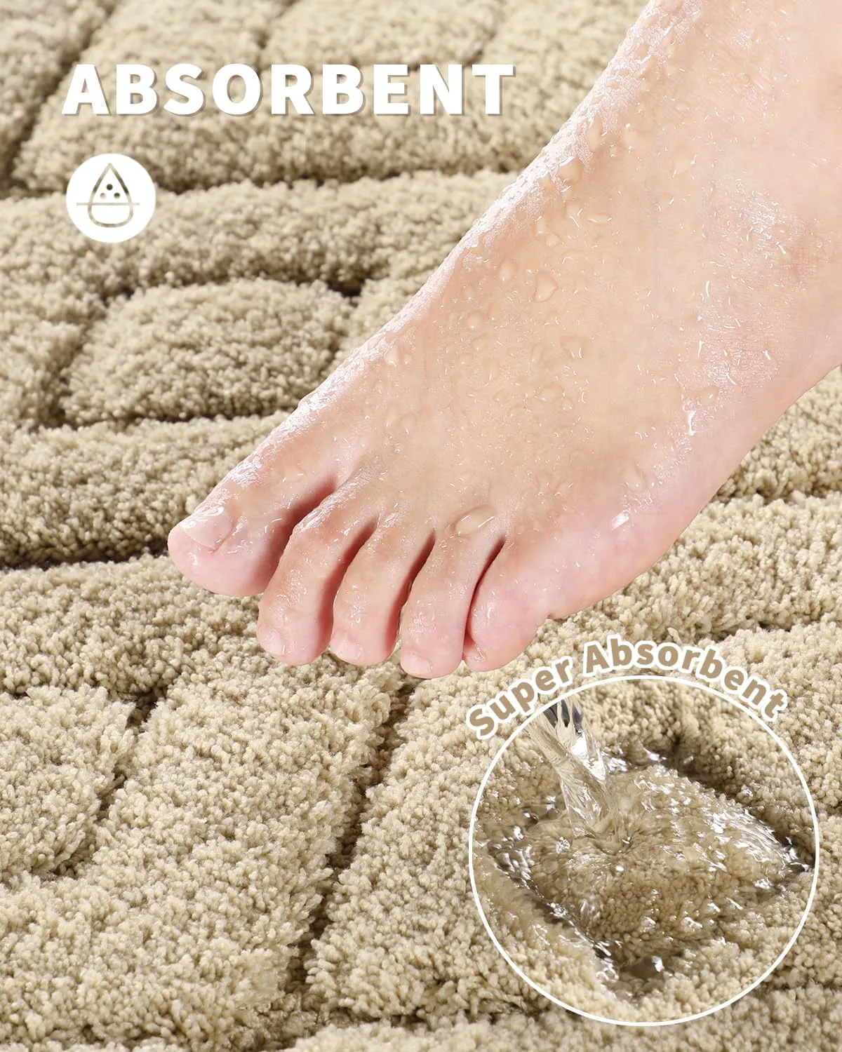 Yimobra Bathroom Rugs Mat, Extra Soft Fluffy and Absorbent Microfiber Bath Rugs, Non Slip Plush Shaggy Shower Rug, Machine Washable Mats for Bathroom Floor, Bathtub and Laundry, 47"x24", Beige