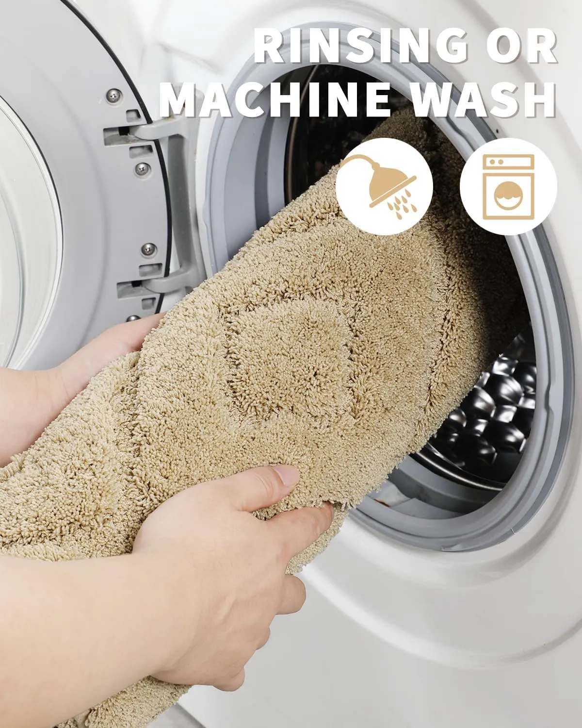 Yimobra Bathroom Rugs Mat, Extra Soft Fluffy and Absorbent Microfiber Bath Rugs, Non Slip Plush Shaggy Shower Rug, Machine Washable Mats for Bathroom Floor, Bathtub and Laundry, 47"x24", Beige