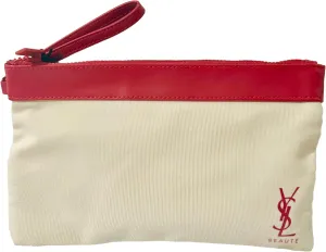 Yves Saint Laurent YSL Cosmetic CREAM RED FLAT Canvas Pouch Makeup Bag YSL Fragrance Bag (9.25L X 5.5H X 0.25W) - medium