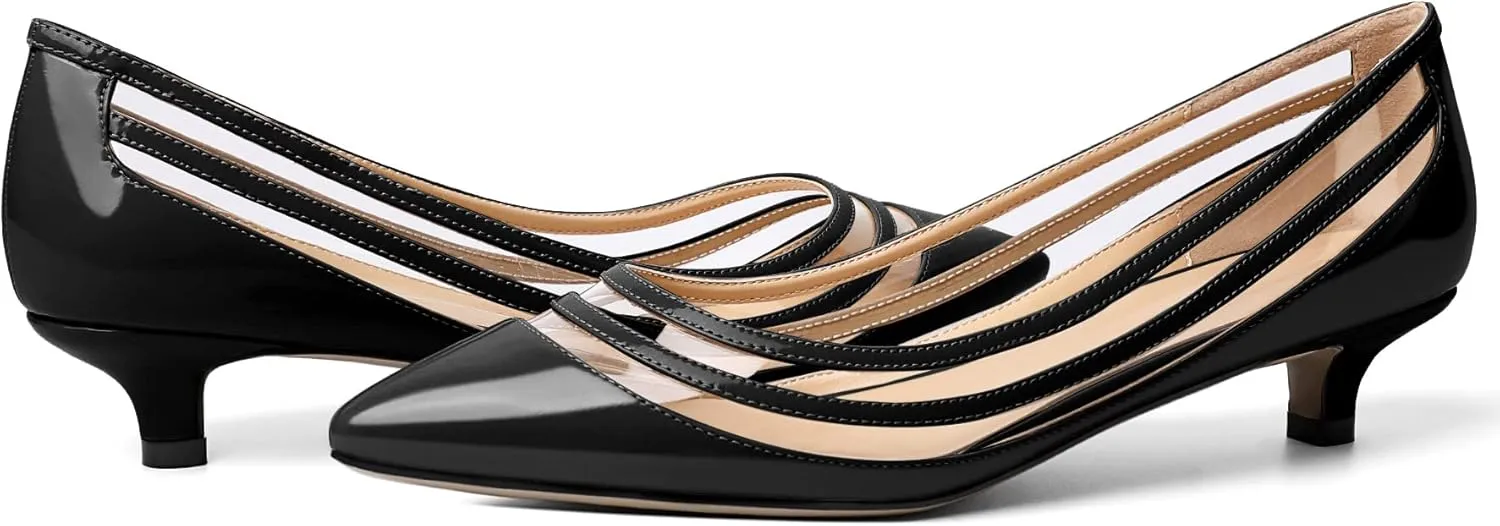 Zamikoo Women Pumps Kitten Heel Pointed Toe Low Heel Pumps with Clear PVC Straps Patent Fashion Dress Shoes US Size 5- Size 13 1.5 Inches