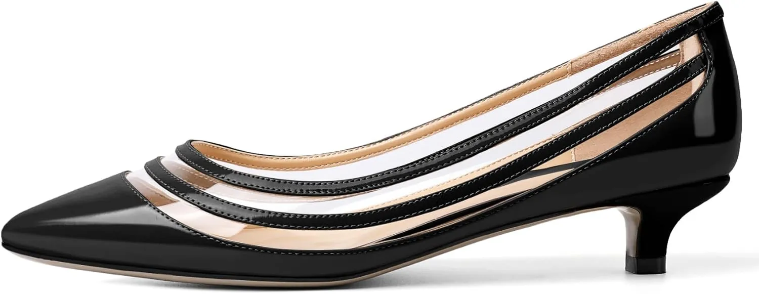 Zamikoo Women Pumps Kitten Heel Pointed Toe Low Heel Pumps with Clear PVC Straps Patent Fashion Dress Shoes US Size 5- Size 13 1.5 Inches