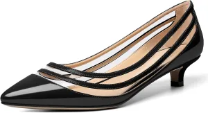Zamikoo Women Pumps Kitten Heel Pointed Toe Low Heel Pumps with Clear PVC Straps Patent Fashion Dress Shoes US Size 5- Size 13 1.5 Inches