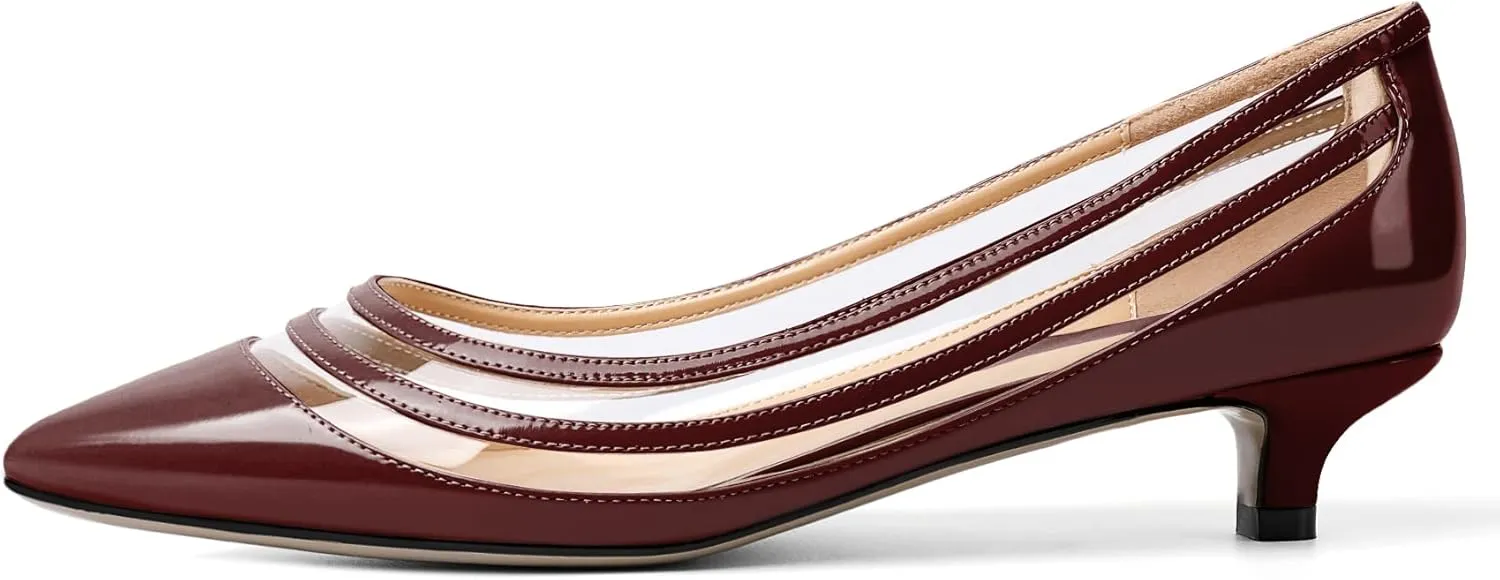 Zamikoo Women Pumps Kitten Heel Pointed Toe Low Heel Pumps with Clear PVC Straps Patent Fashion Dress Shoes US Size 5- Size 13 1.5 Inches