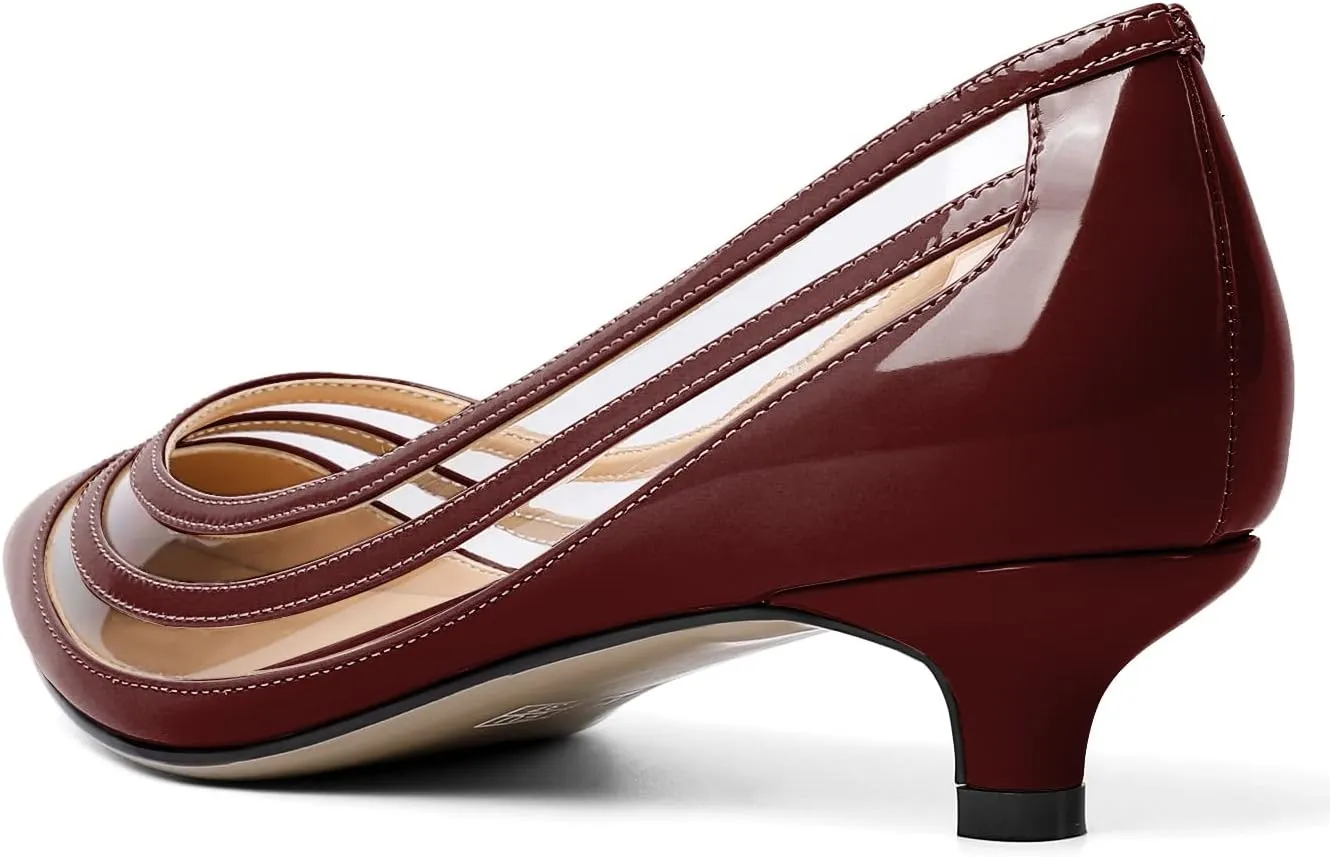 Zamikoo Women Pumps Kitten Heel Pointed Toe Low Heel Pumps with Clear PVC Straps Patent Fashion Dress Shoes US Size 5- Size 13 1.5 Inches