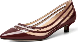 Zamikoo Women Pumps Kitten Heel Pointed Toe Low Heel Pumps with Clear PVC Straps Patent Fashion Dress Shoes US Size 5- Size 13 1.5 Inches