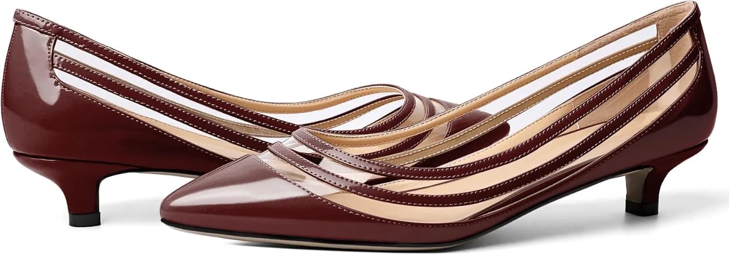 Zamikoo Women Pumps Kitten Heel Pointed Toe Low Heel Pumps with Clear PVC Straps Patent Fashion Dress Shoes US Size 5- Size 13 1.5 Inches