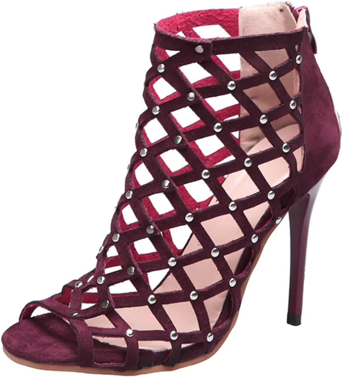 ZBYY Stiletto High Heels for Women,Summer Cross Cutout Stiletto Dress Pump Sandals Shoes Back Zipper Party Sandals