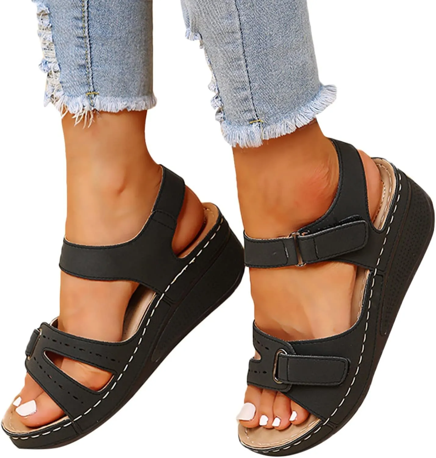 ZBYY Women's Summer Sandals Casual Bohemia Gladiator Wedge Shoes Comfortable Open Toe Ankle Strap Outdoor Beach Sandals