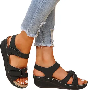 ZBYY Women's Summer Sandals Casual Bohemia Gladiator Wedge Shoes Comfortable Open Toe Ankle Strap Outdoor Beach Sandals