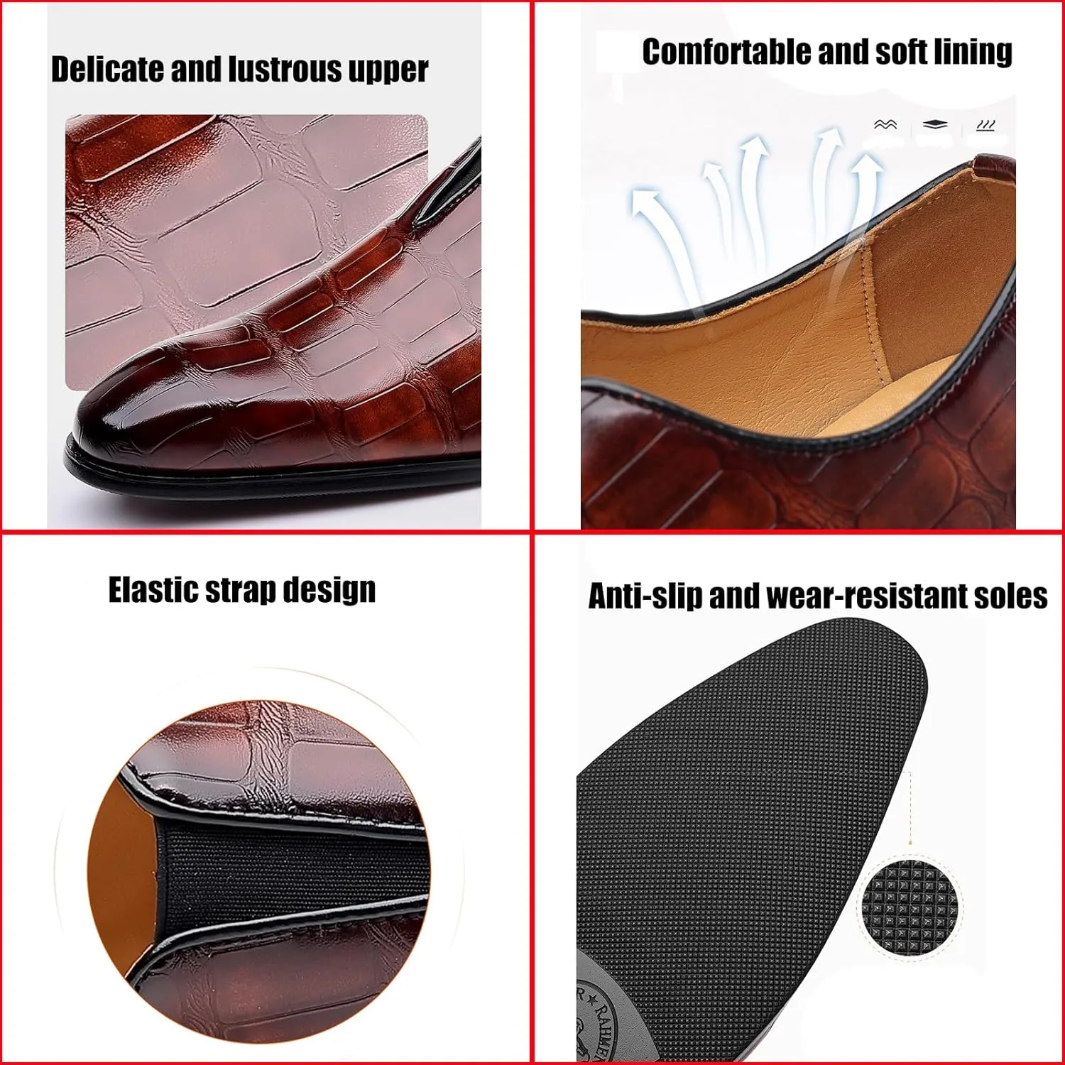Zeberfi Men's Stone Pattern Leather Slip On Dress Loafers Fashion Elastic Strap Pointed Toe Low Top Non-Slip Luxury Business Formal Shoes