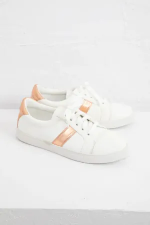 Zora Stripe Sneaker White   Rose Gold