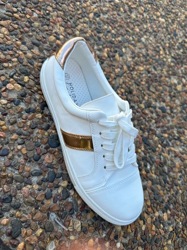 Zora Stripe Sneaker White   Rose Gold